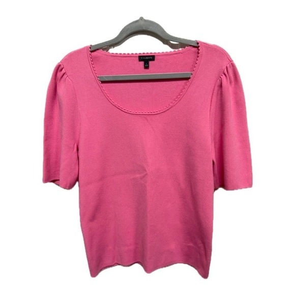 Talbots Tops - Talbots Puff Sleeve Short Sleeve Pink Sweater Size Large Scoop neck Preppy
